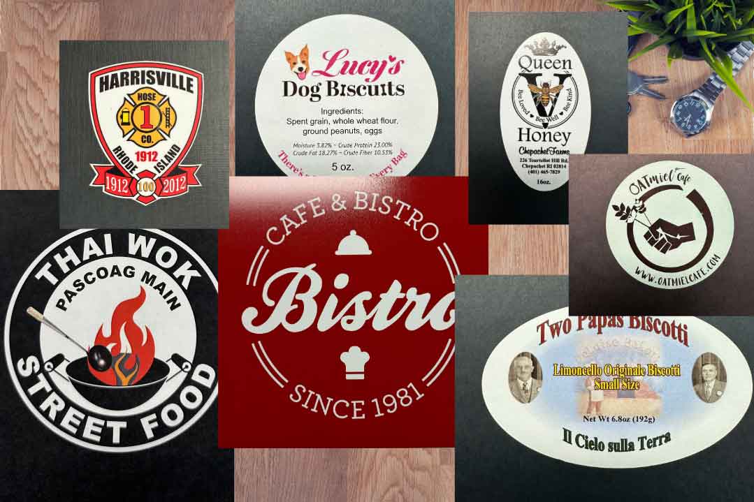 a collage of brand marketing print materials for rhode island businesses